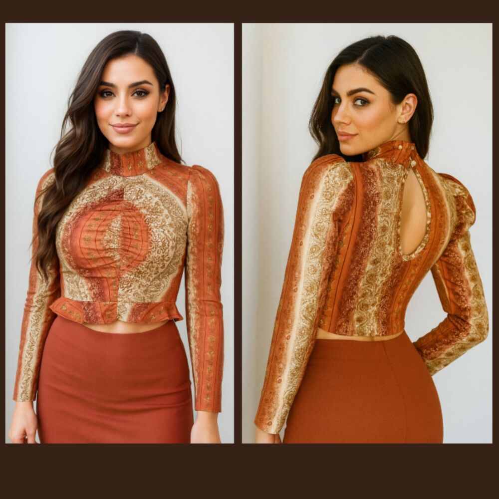 Hot Miami Styles Long Sleeve Turtle Neck Crop Top Blouse